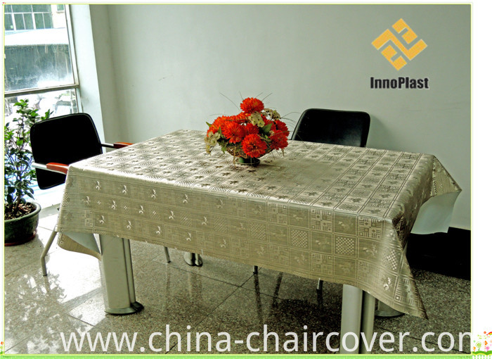 PVC Metallic Embossed Grain Tablecloth with Fabric Backing